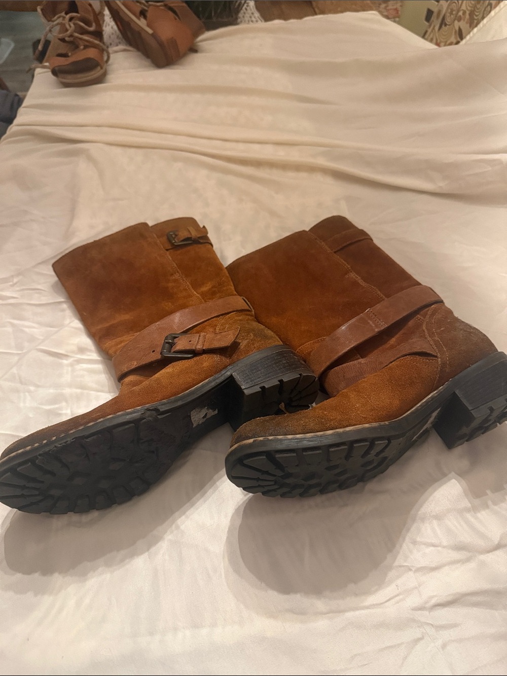 Clarks Brown Suede Moto Boots with Buckle Strap
